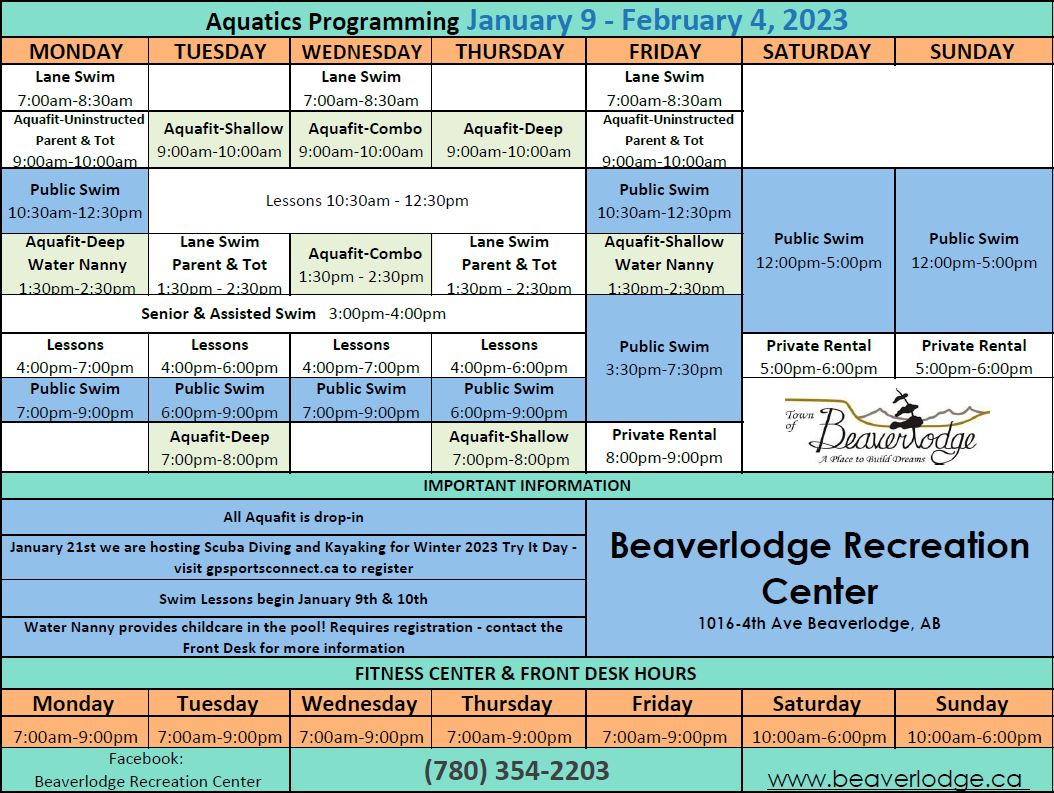 Recreation Center Beaverlodge   Jan 2023 Full Schedule 